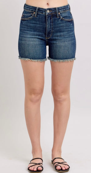 Judy Blue High Waisted Tummy Control Frayed Hem Shield Back Pocket Shorts