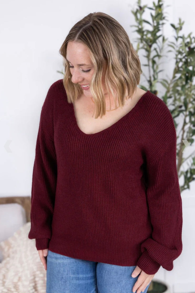 Bethany Bow Sweater in Burgundy