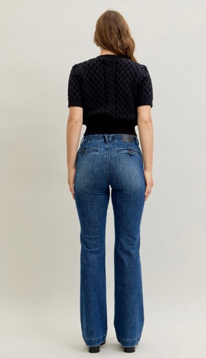 Judy Blue High Waisted Flares with Pin Tuck Detail