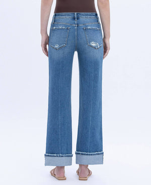 Lovervet Mid Rise Cuffed Ankle Slim Wide Jeans