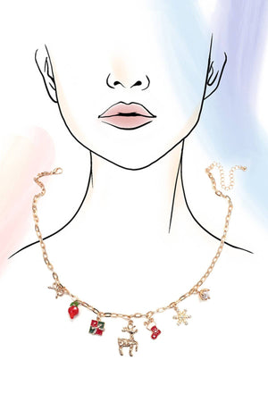 CHARM NECKLACE-RUDOLPH CHRISTMAS GIFT SOCKS BOW