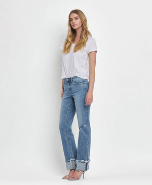 Lovervet Mid Rise Cuffed Straight Jeans - Evermore