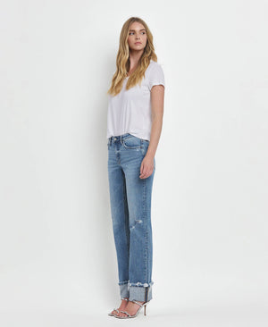 Lovervet Mid Rise Cuffed Straight Jeans - Evermore