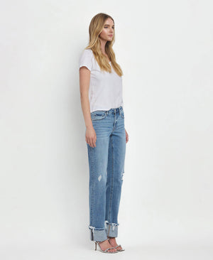 Lovervet Mid Rise Cuffed Straight Jeans - Evermore
