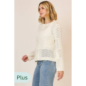 Open Light Quilt Knit Cardigan : Cream
