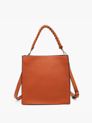 M2619 Esme Whipstitch Detail Tote w/ Braided Handle: Brown