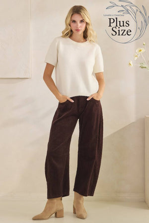 Corduroy Barrel-Leg Pants - Black