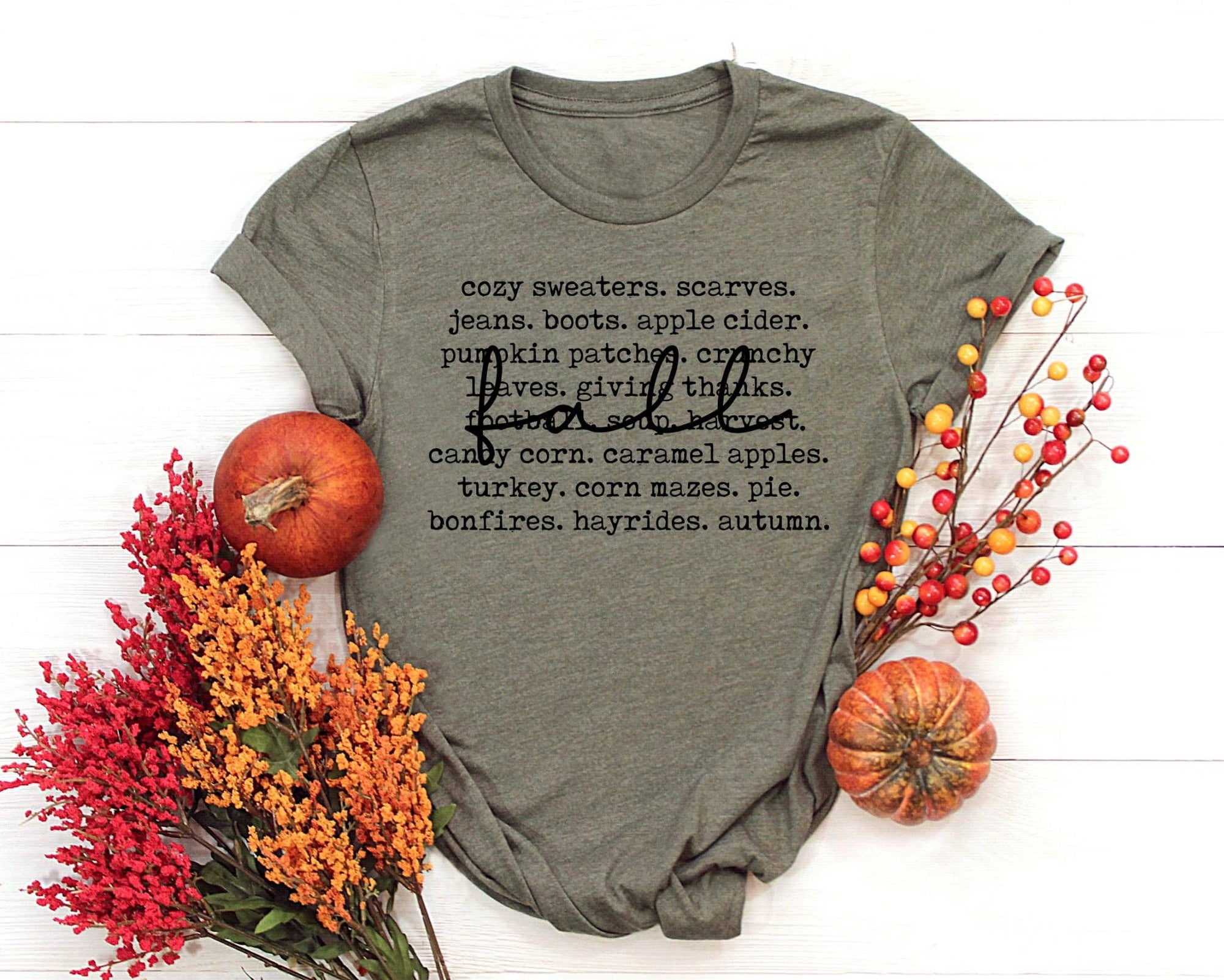 Fall Words Collage Olive Seasonal Graphic Tee