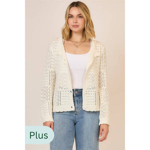 Open Light Quilt Knit Cardigan : Cream
