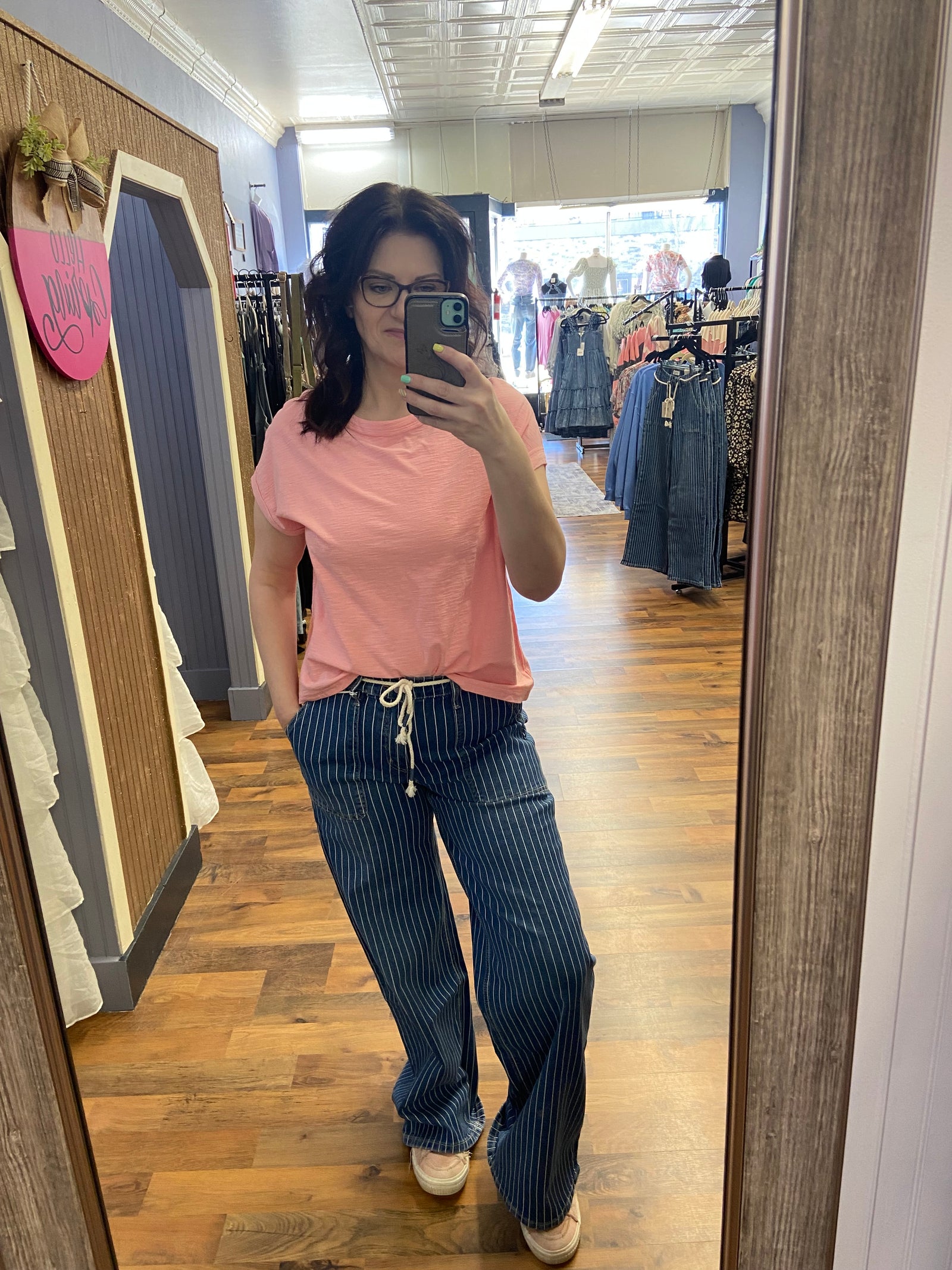 Lovervet High Rise Stripe Wide Leg Jeans with Drawstring