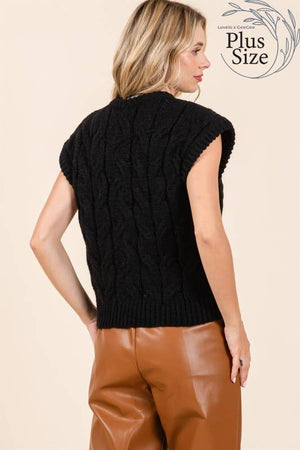 Curvy Cable Knit Sweater Vest in Black