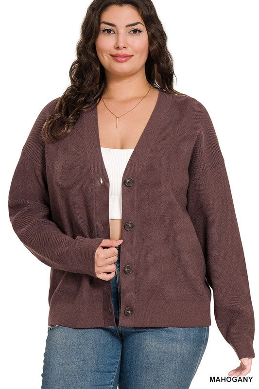Front Button Sweater Cardigan in Mahogany