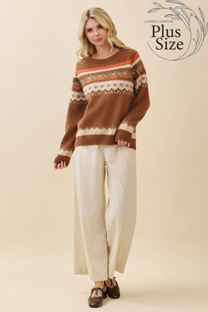 Autumn Pumpkin Knit Fair Isle Sweater