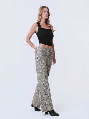 Lovervet Mid Rise Leopard Print Wide Leg Jeans