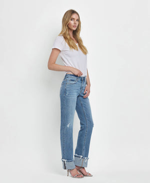 Lovervet Mid Rise Cuffed Straight Jeans - Evermore