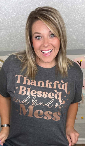 NEW FALL THANKFUL BLESSED GRAPHIC TEE
