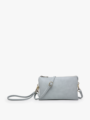 M013 Riley Monogrammable 3 Compartment Crossbody/Wristlet: Grey Teal