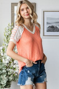 PATCHWORK DESIGN V NECK TOP