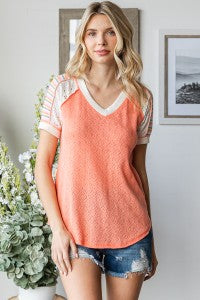 PATCHWORK DESIGN V NECK TOP