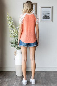 PATCHWORK DESIGN V NECK TOP