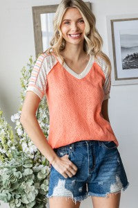 PATCHWORK DESIGN V NECK TOP