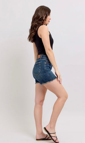 Judy Blue High Waisted Tummy Control Frayed Hem Shield Back Pocket Shorts