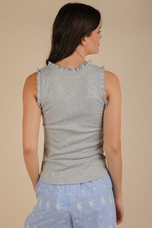 Bow Trim Ruffled Knit Tank in Grey