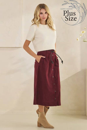 Curvy Corduroy Midi Skirt in Deep Burgundy