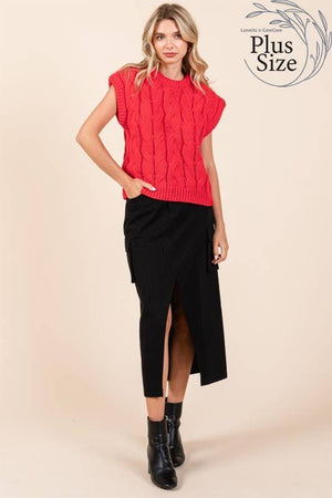 Curvy Cable Knit Sweater Vest in Red