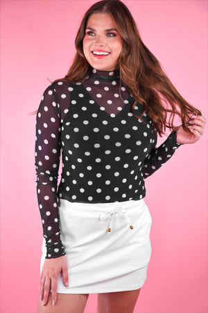 Keigan Mesh Top- After Dark Polka Dot: Black