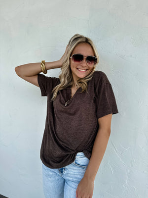 SADIE SOFT & SLOUCHY BOYFRIEND TEE: BROWN
