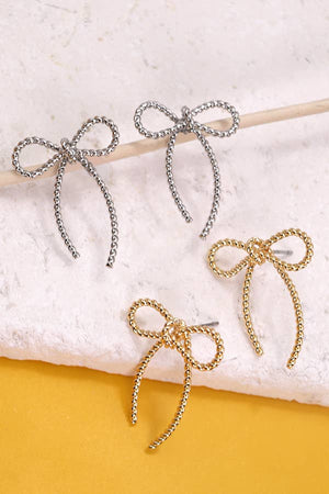GOLD ROPE BOW DESIGN STUD EARRINGS