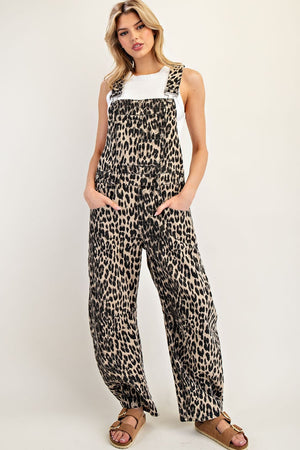 Leopard Printed Barrel Leg Jumpsuit