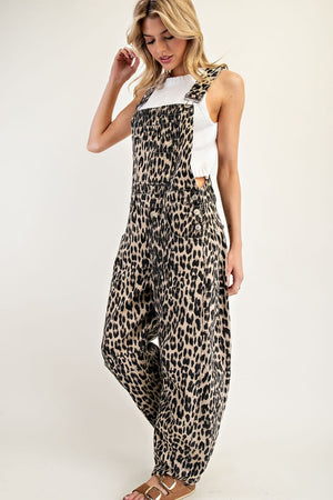 Leopard Printed Barrel Leg Jumpsuit