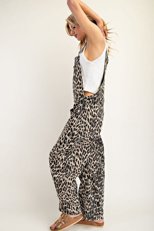 Leopard Printed Barrel Leg Jumpsuit