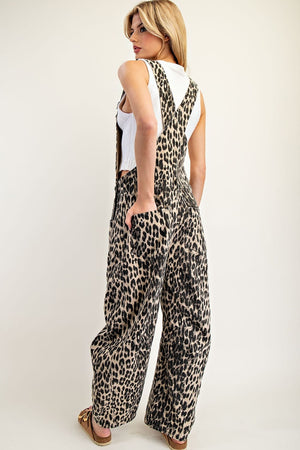 Leopard Printed Barrel Leg Jumpsuit