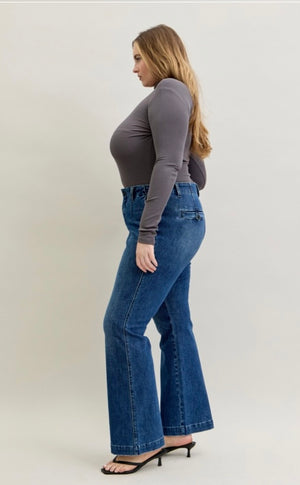 Judy Blue High Waisted Flares with Pin Tuck Detail