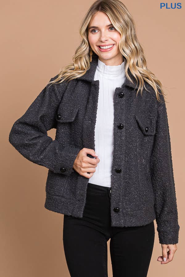 Boucle' Teddy Trucker Jacket in Charcoal
