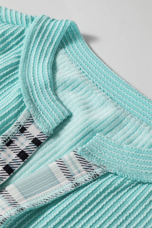 Patchwork Plaid Split Neck Top