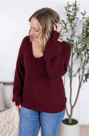Bethany Bow Sweater in Burgundy