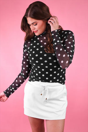 Keigan Mesh Top- After Dark Polka Dot: Black