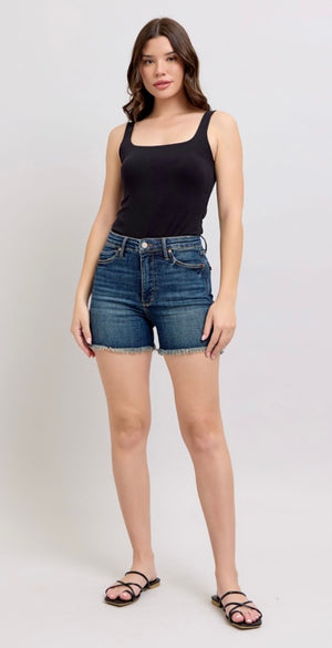 Judy Blue High Waisted Tummy Control Frayed Hem Shield Back Pocket Shorts