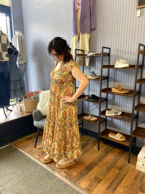 Boho Paisley Maxi Dress - Cream