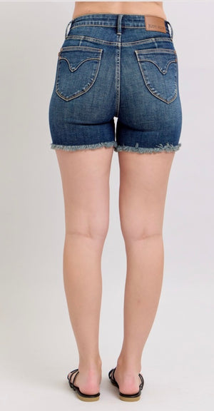 Judy Blue High Waisted Tummy Control Frayed Hem Shield Back Pocket Shorts