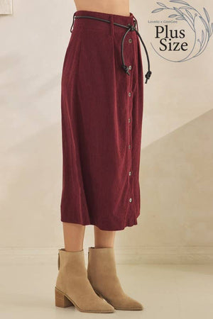Curvy Corduroy Midi Skirt in Deep Burgundy