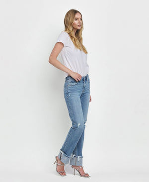 Lovervet Mid Rise Cuffed Straight Jeans - Evermore