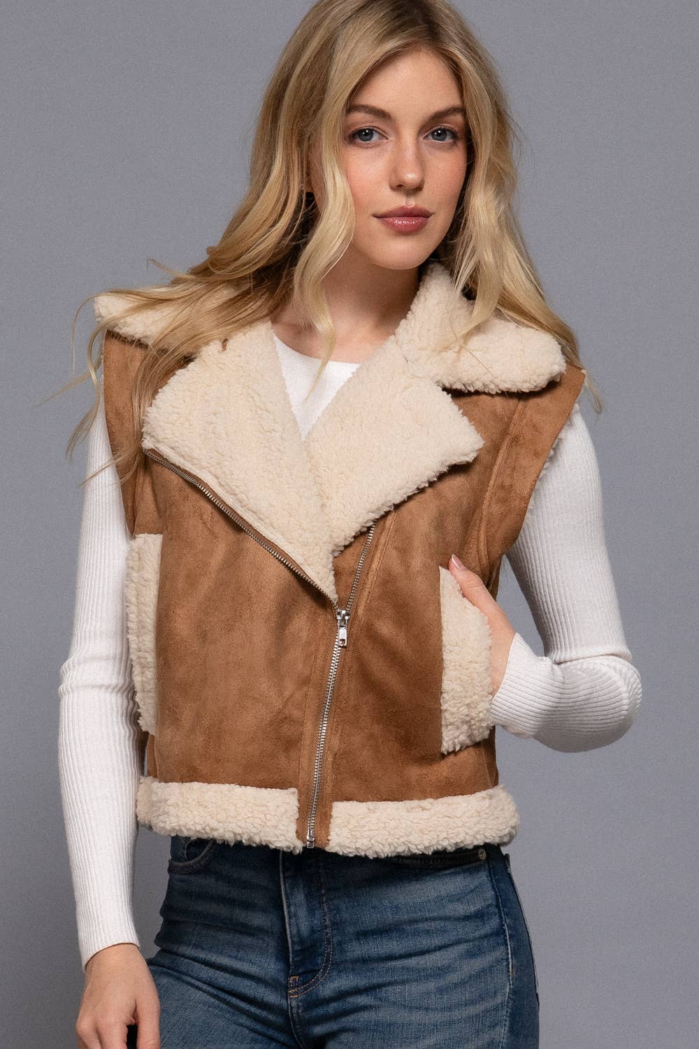 Sherpa Lined Faux Suede Vest
