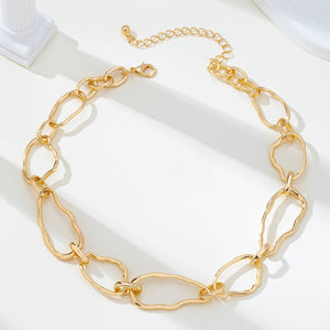 Gold Artisanal Hammered Organic Link Necklace