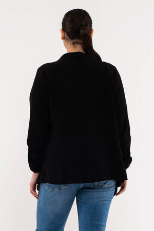 PLUS 3/4 ROUCHED SLEEVE BLAZER: BLACK