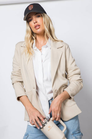 Ponte One Button Blazer in Light Khaki